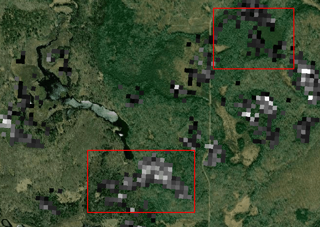 higher density signal is white while lower density signal is black