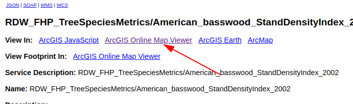 highlighting the link to click on a tree species page to bring up a map